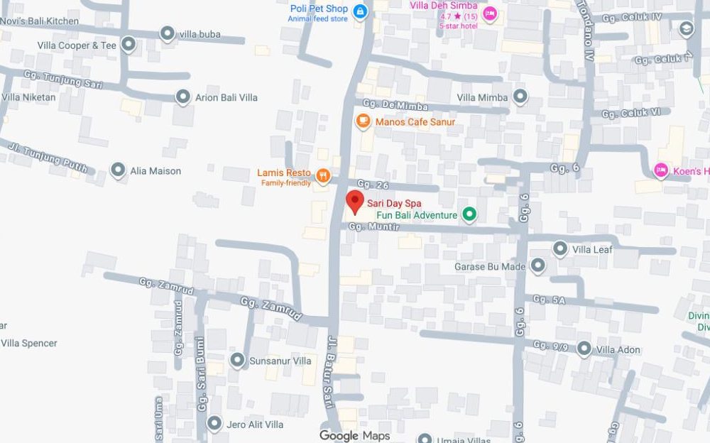 Map: Sari Day Spa, Jalan Batur Sari, Sanur, Bali